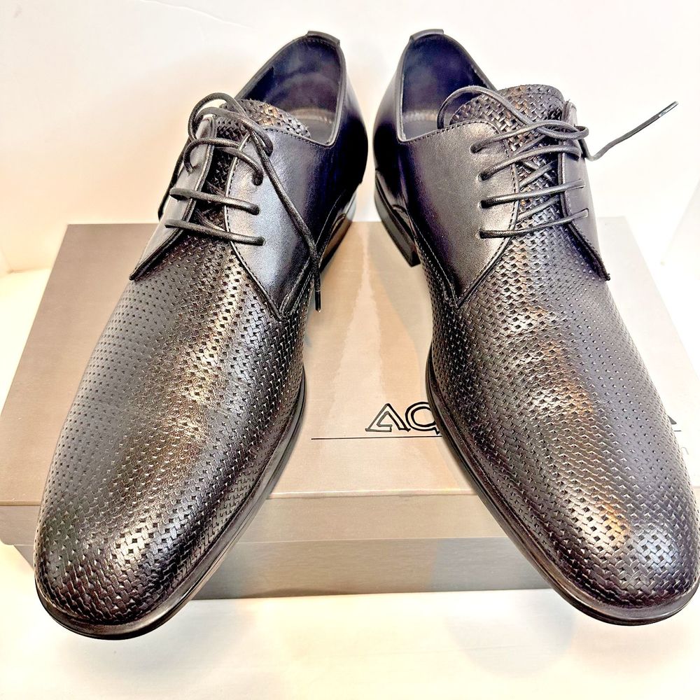 AQUATALIA MEN'S AARON WOVEN/SMOOTH BLACK LEATHER DRESS OXFORDS SZ 11.5M US NIB